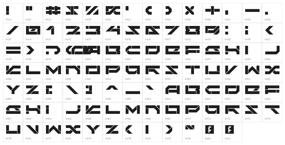 Darktech LDR Regular Character Map