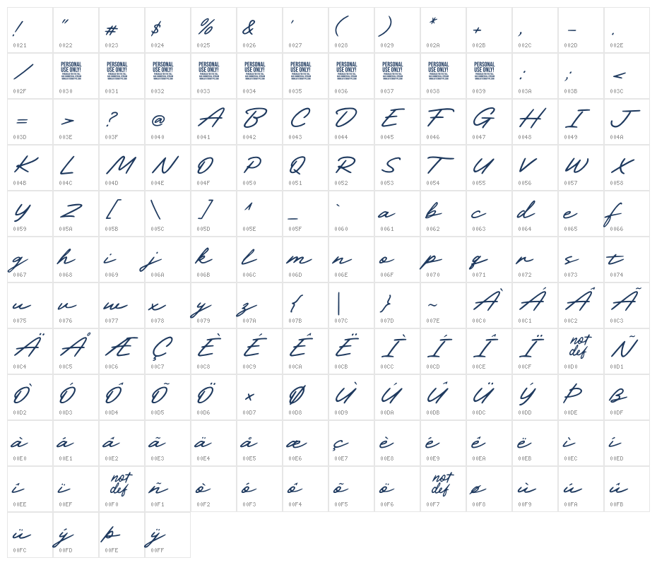Darline - Personal Use Character Map