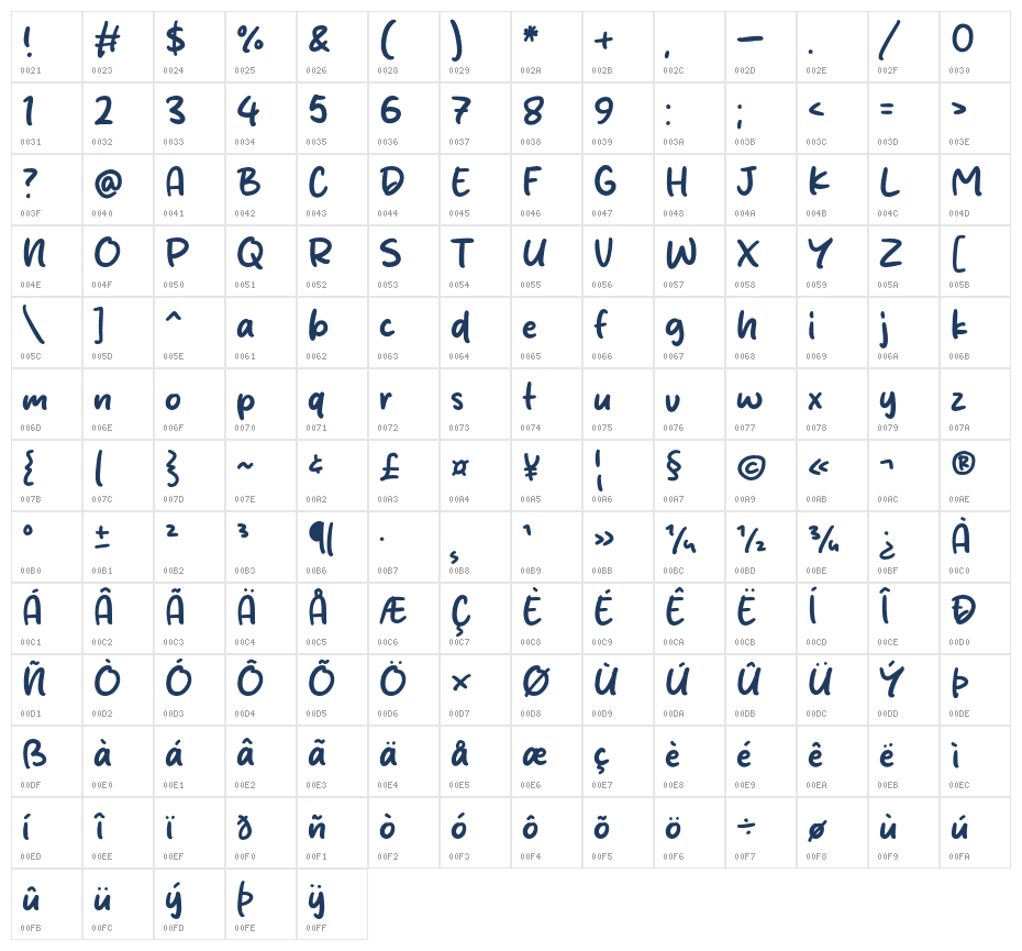 Darling Letter Character Map