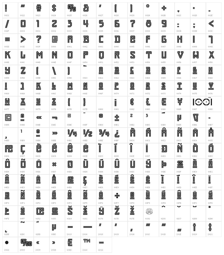 DarmstadtArtsNF Character Map