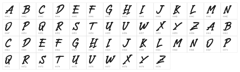 Dartho Brush Free Font Regular Character Map