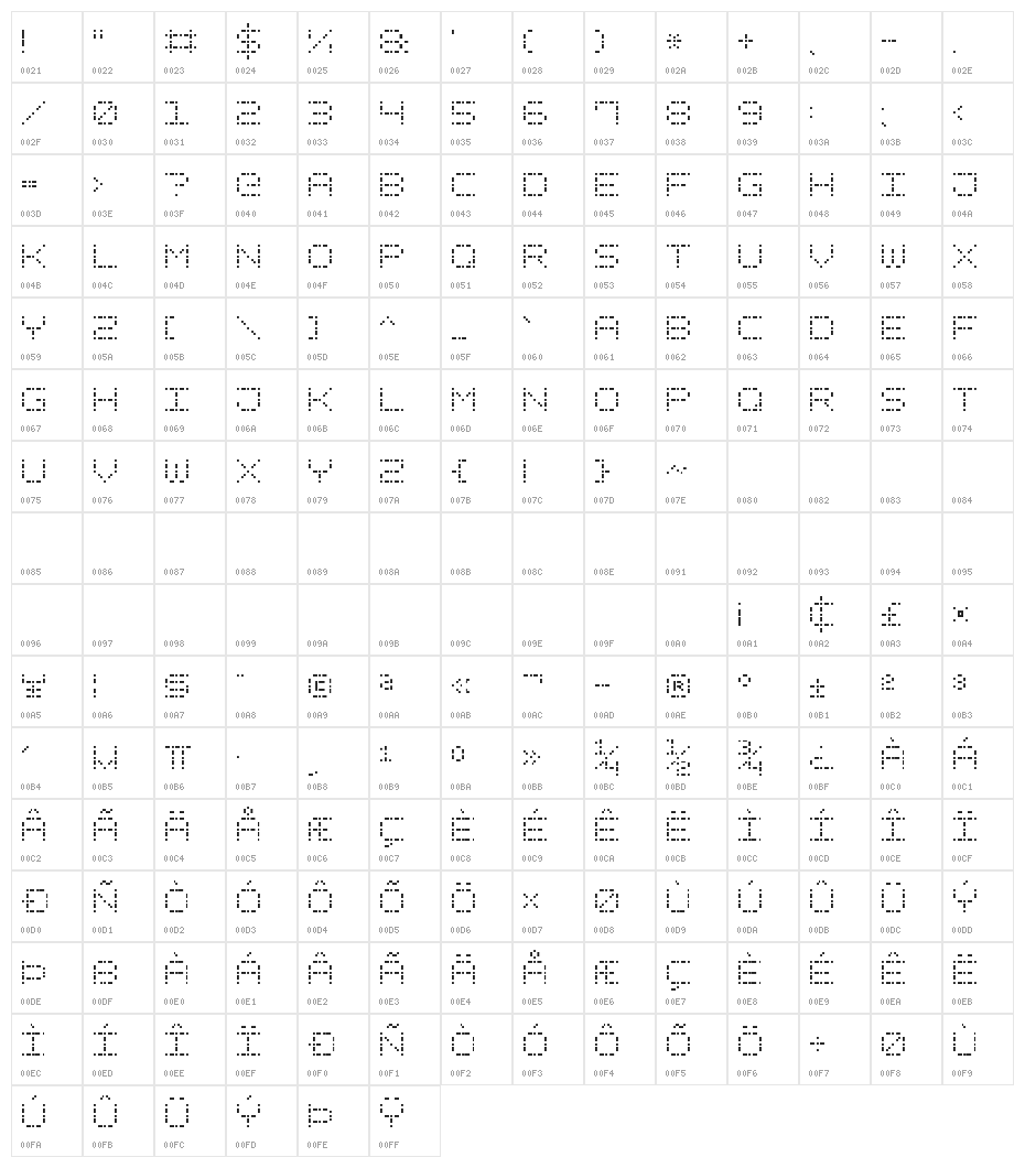 Dash Dot Square-7 Character Map