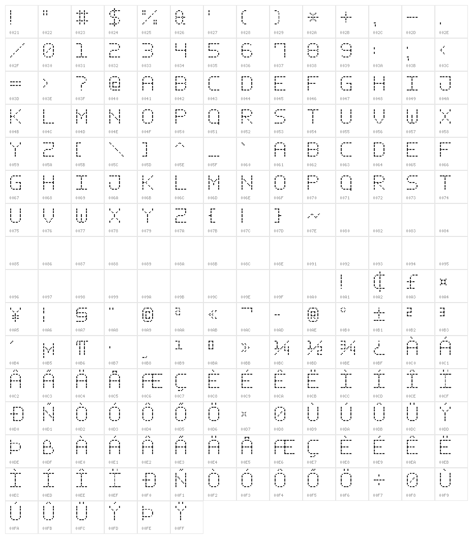 Dash Pixel-7 Character Map
