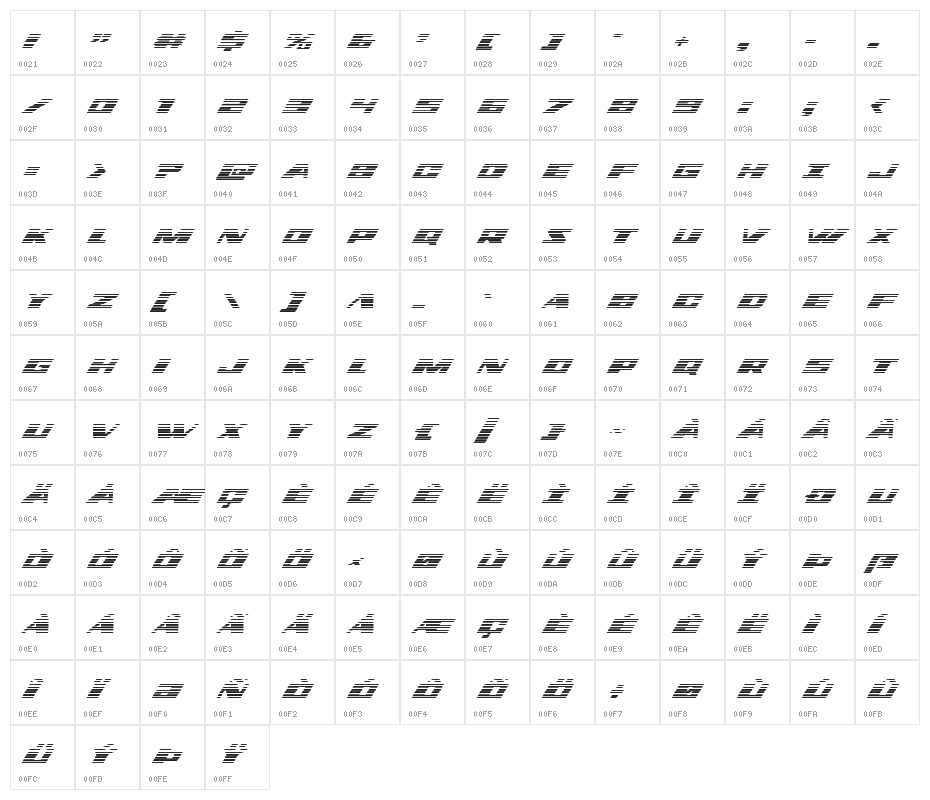 Dassault Gradient Italic Character Map