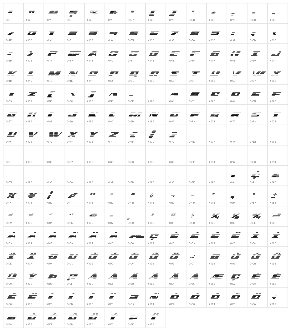 Dassault Gradient Italic Character Map