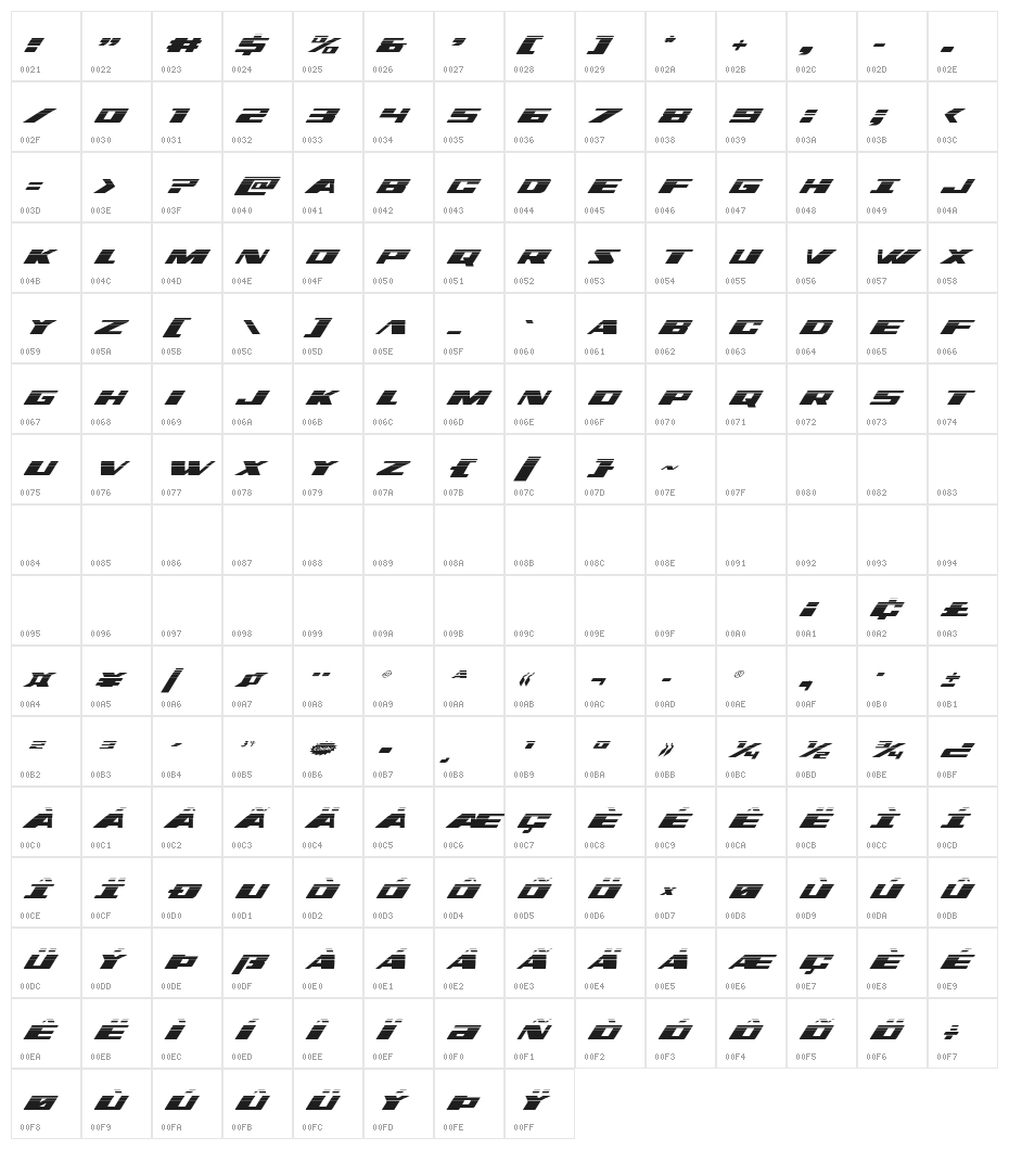 Dassault Halftone Italic Character Map