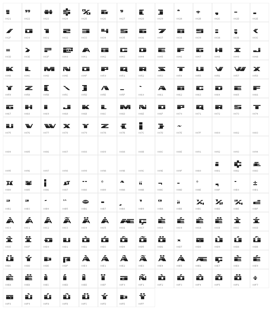 Dassault Laser Regular Character Map