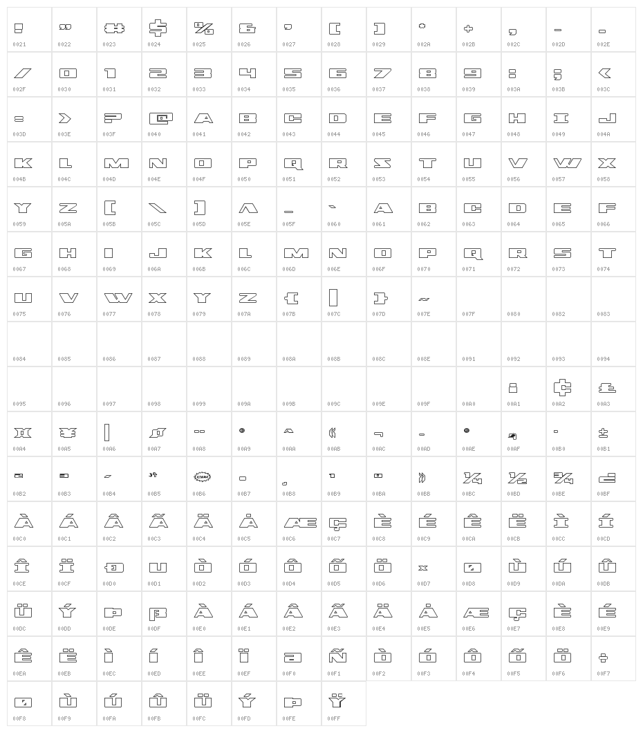 Dassault Outline Regular Character Map