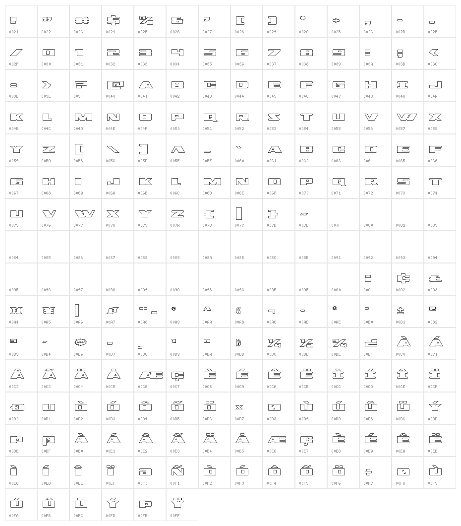 Dassault Outline Character Map