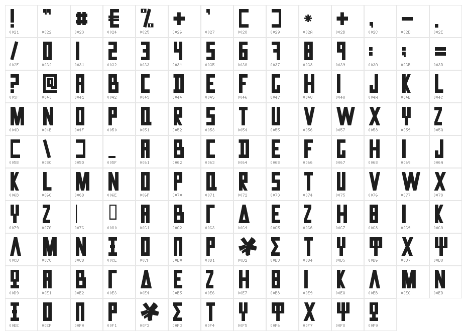 Data Trash Character Map