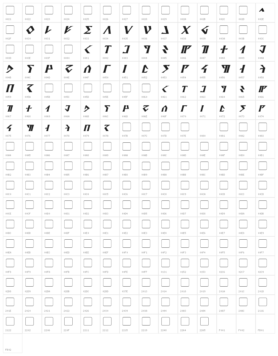Davek Bold Italic Character Map