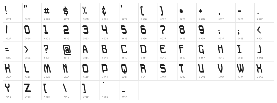 Daville Condensed Rev Slanted Character Map