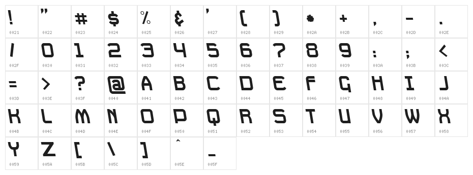 Daville Rev Slanted Character Map