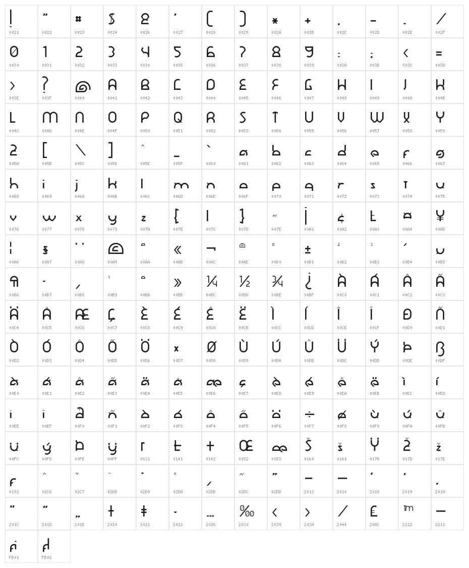 Dawner-Bold Character Map