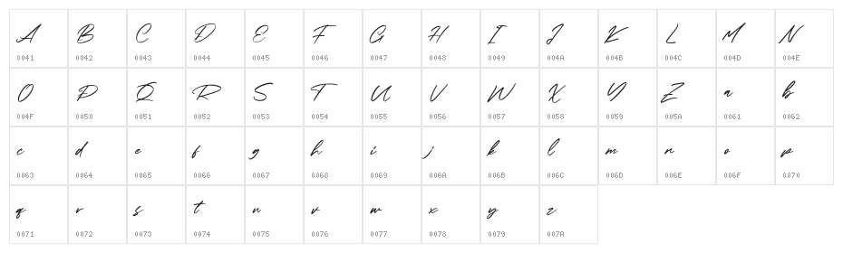 Dawsons Script Free Character Map