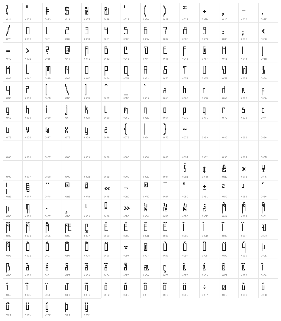 DaySquareCut Medium Character Map