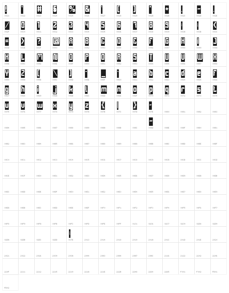Dayak Shield-Inverse Character Map