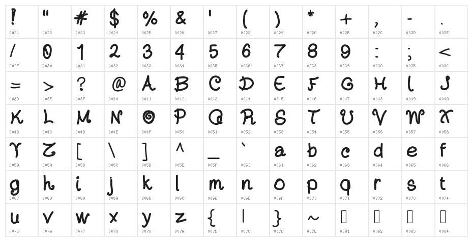 DayansFont Character Map