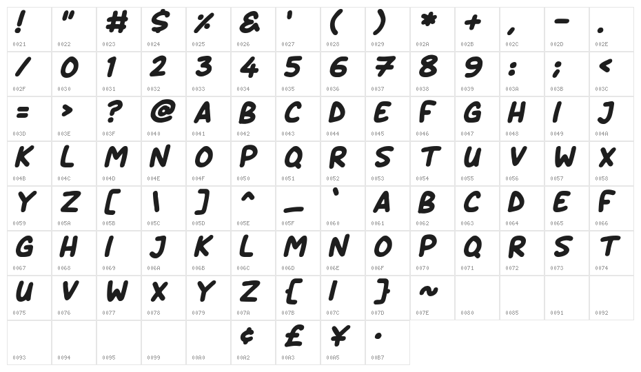 Daydreamers Italic Character Map