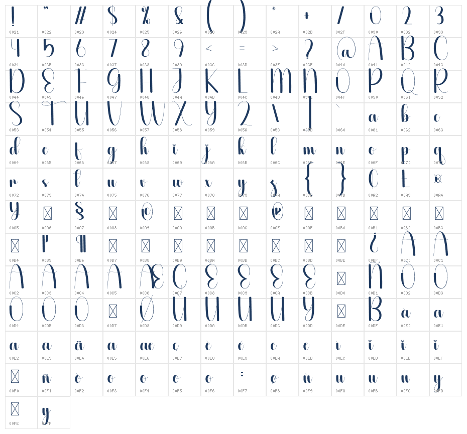 Dayline Character Map