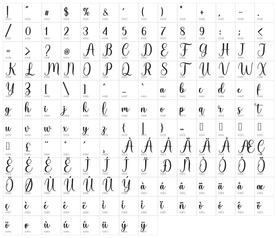 Daylove_DEMO Character Map
