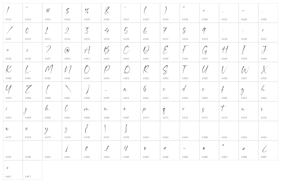 Daytimes Character Map