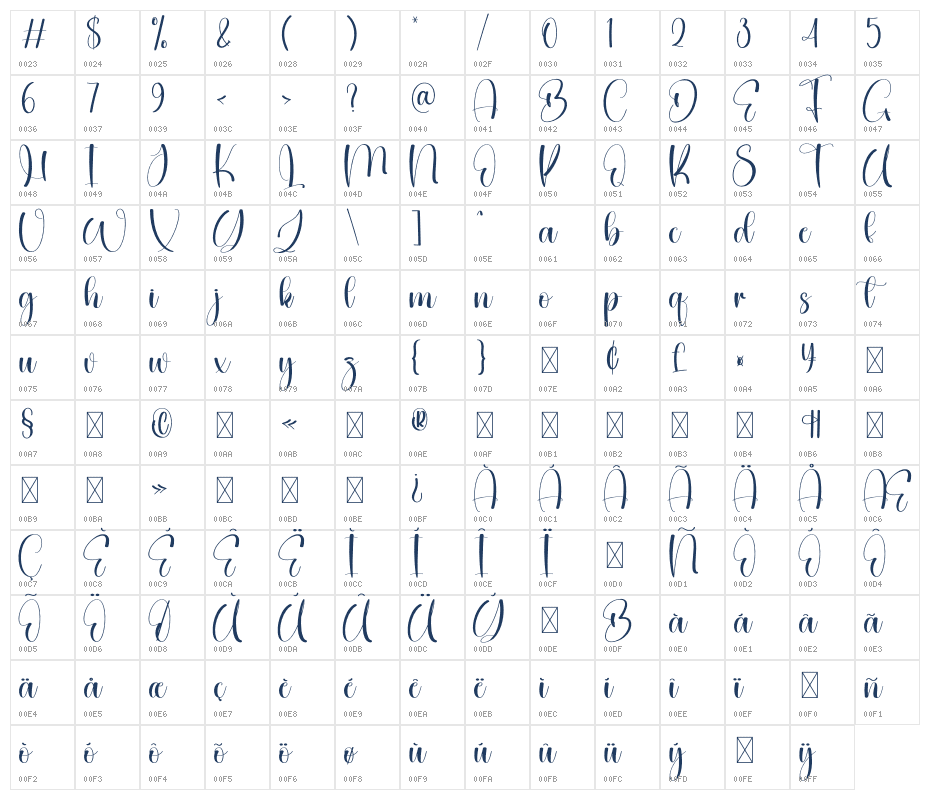Daytona Character Map