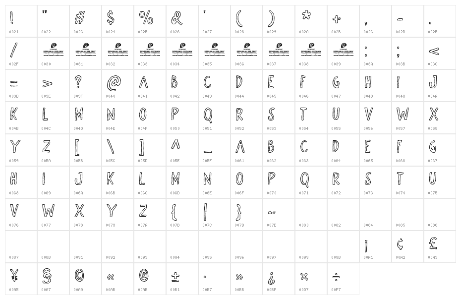 Dazzling Charm DEMO Outline Character Map