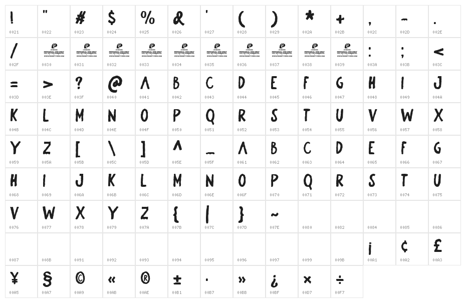 Dazzling Charm DEMO Regular Character Map