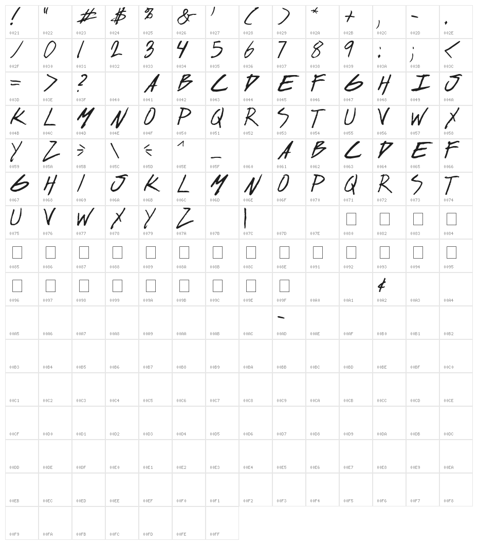 dark entries Character Map