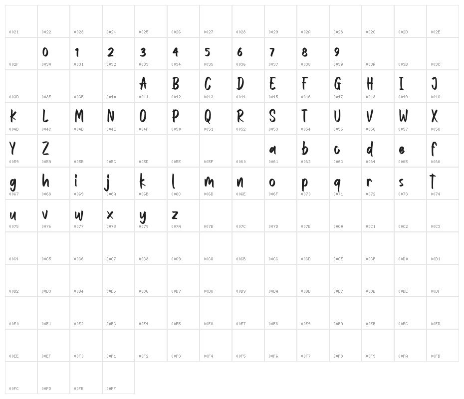 darkglitterFREE Character Map