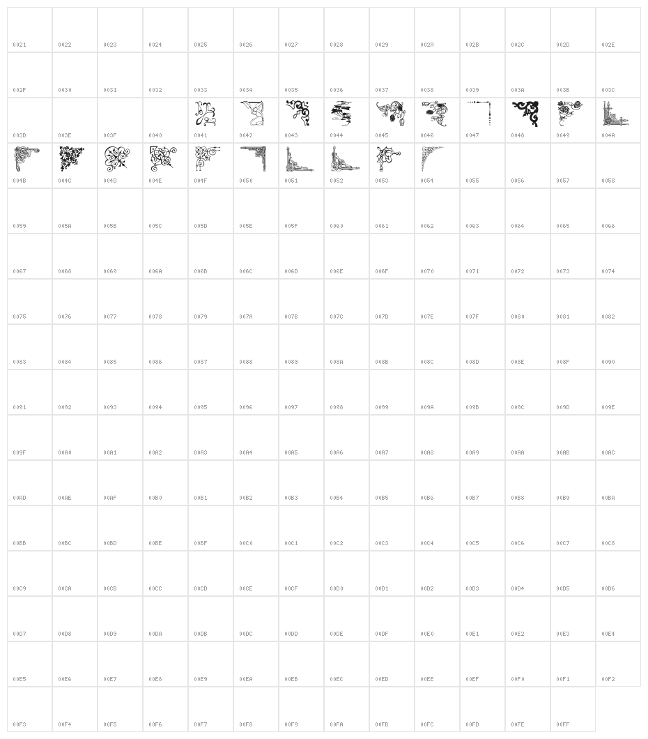 DBL Corners Character Map