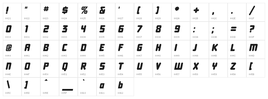 DBXLNightfever Italic Character Map