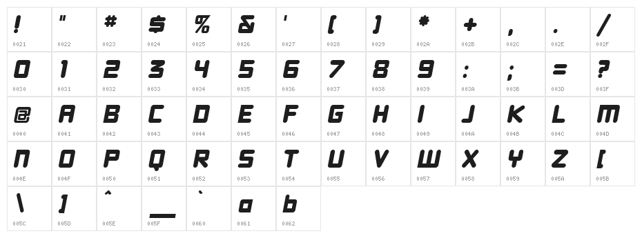 DBXLNightfever WideItalic Character Map