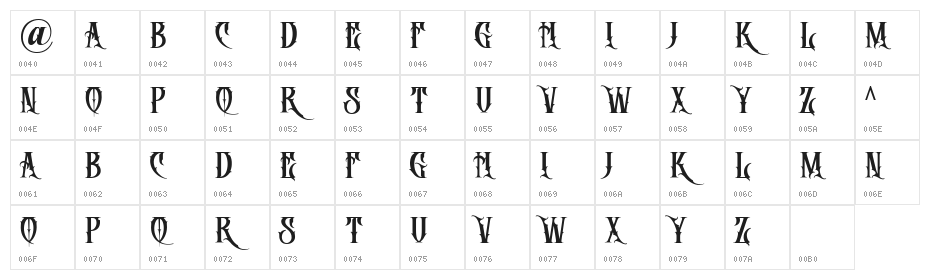 DEATH CROW Regular Character Map