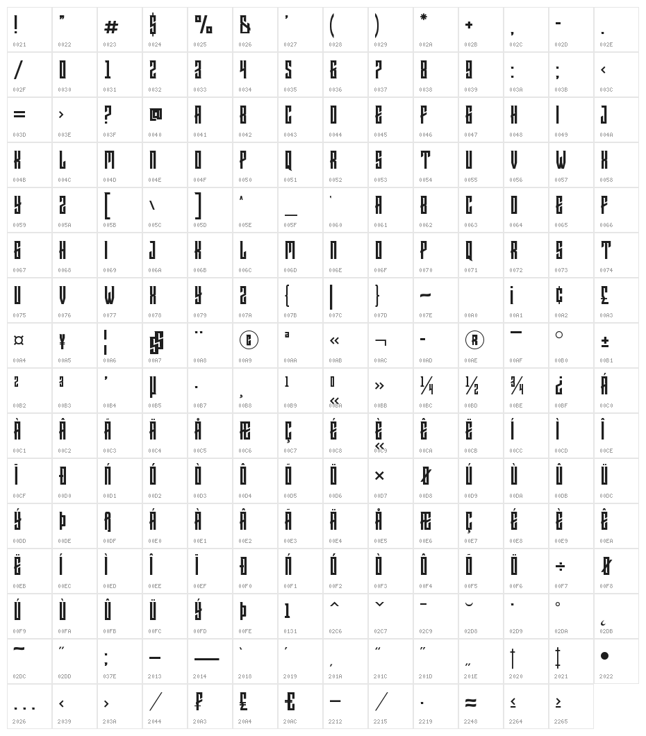 DEMARUS Character Map