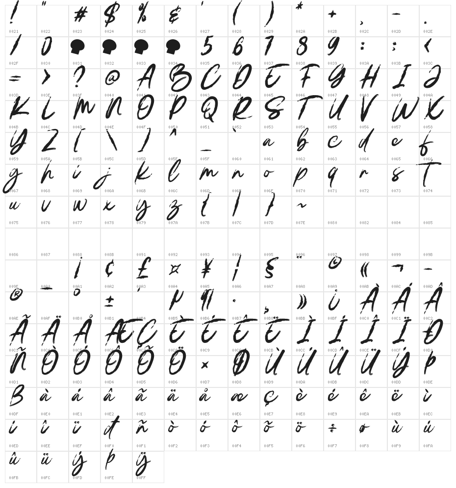 DEMO-BrushRuksak Regular Character Map