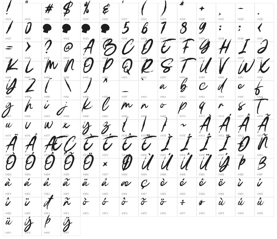 DEMOBrushRuksak-Regular Character Map