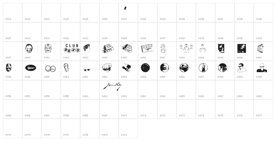 DEVO Dingbats 13 Character Map