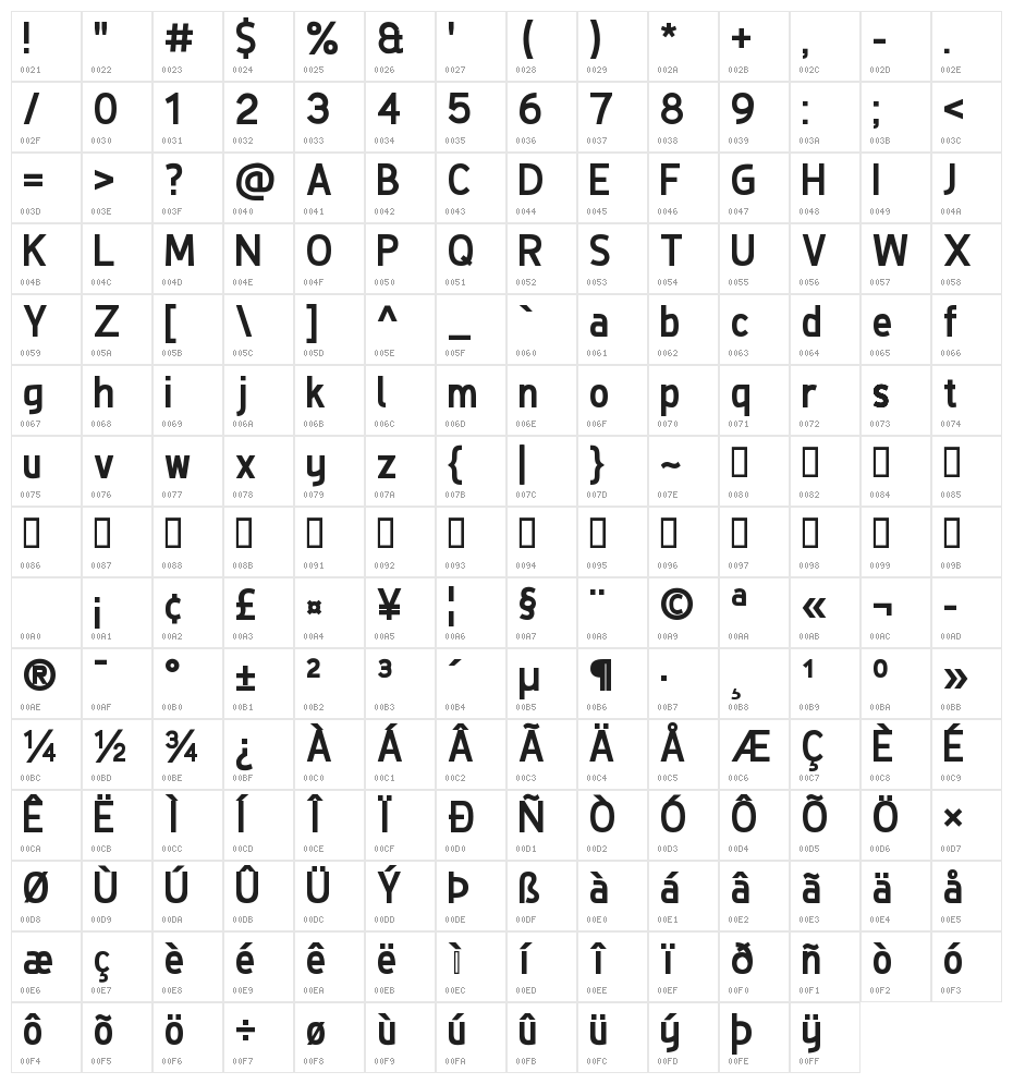 De Luxe Next Bold Character Map