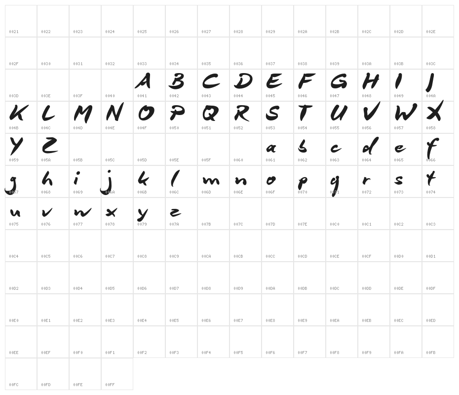 DeBorstelBrushReduced Character Map