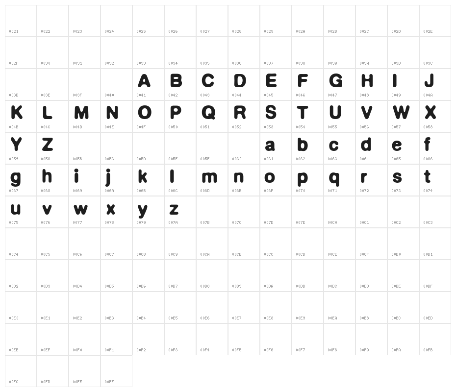 DeFonte Reduced DemiGras Character Map