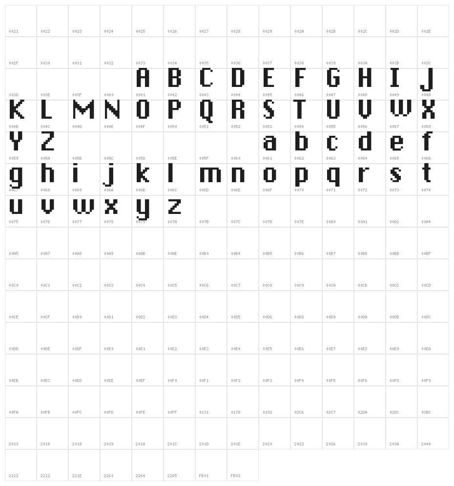 DePixel-Boldreduced Character Map