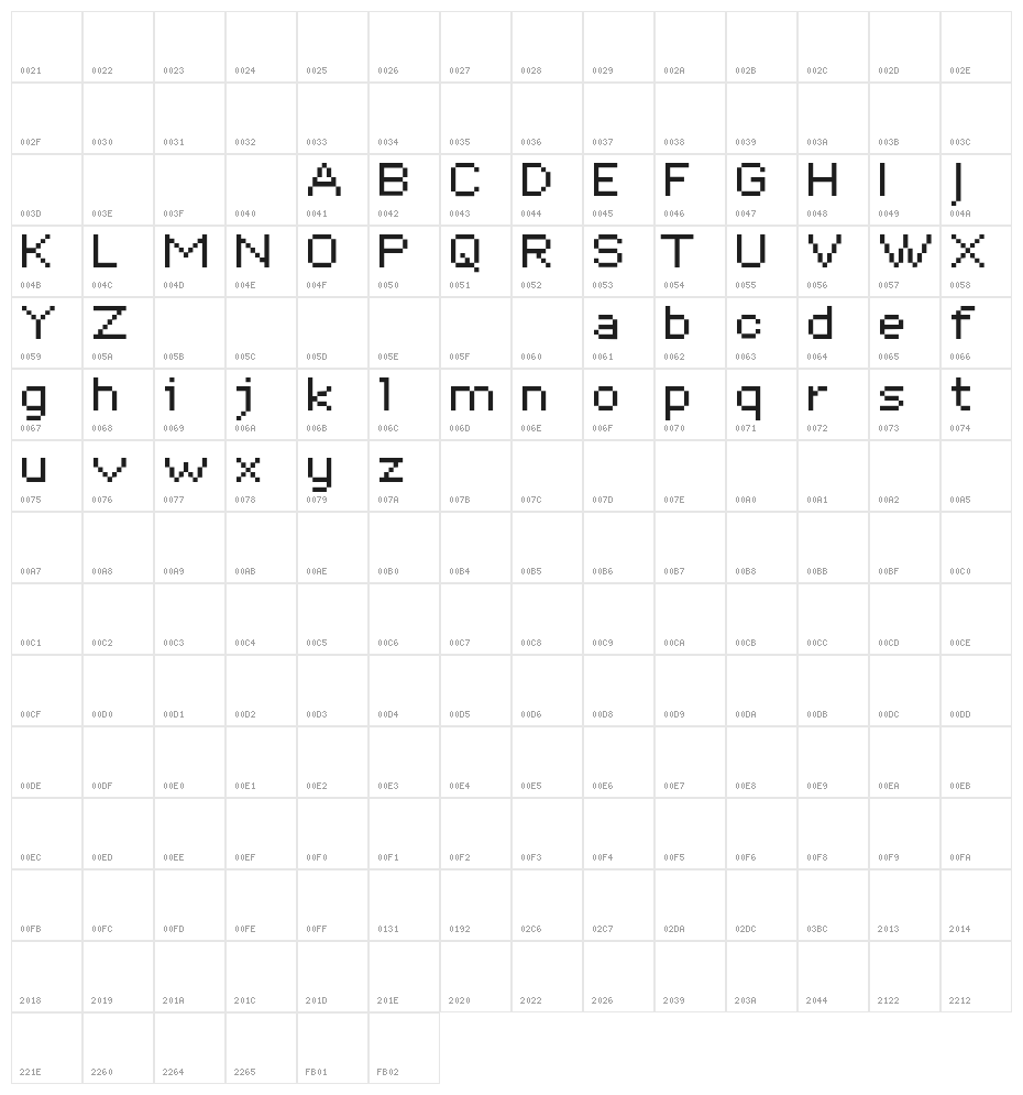 DePixel-Breitreduced Character Map