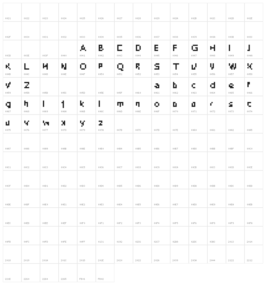 DePixel-Illegiblereduced Character Map