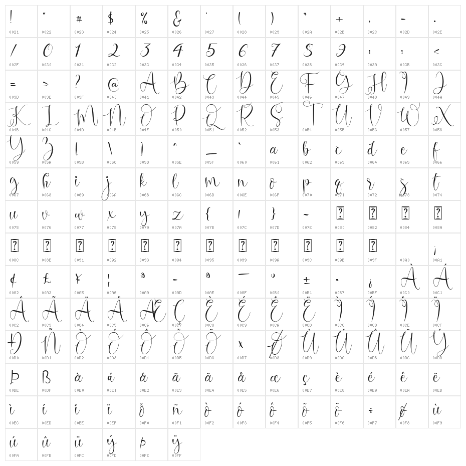 Dear Natasha Regular Character Map