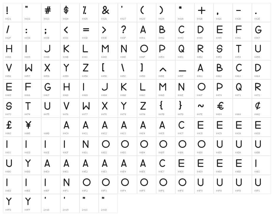 DearAudreyRegular Character Map