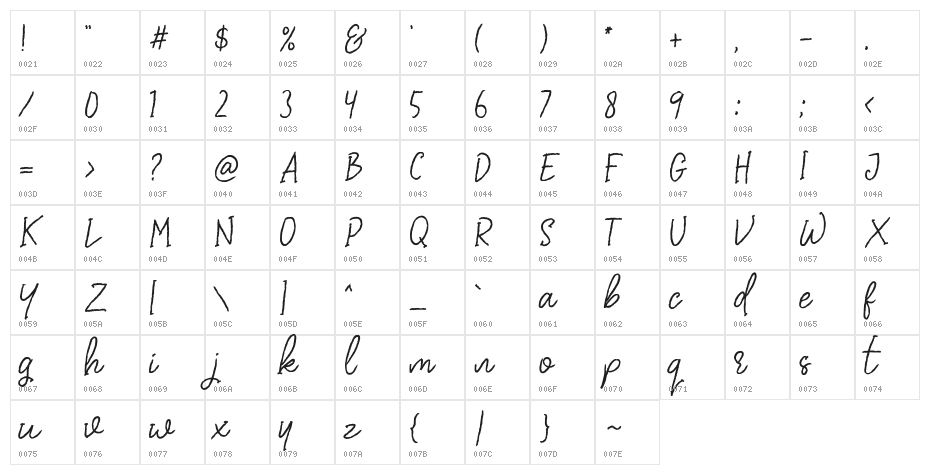 DearDisya-Standard Character Map