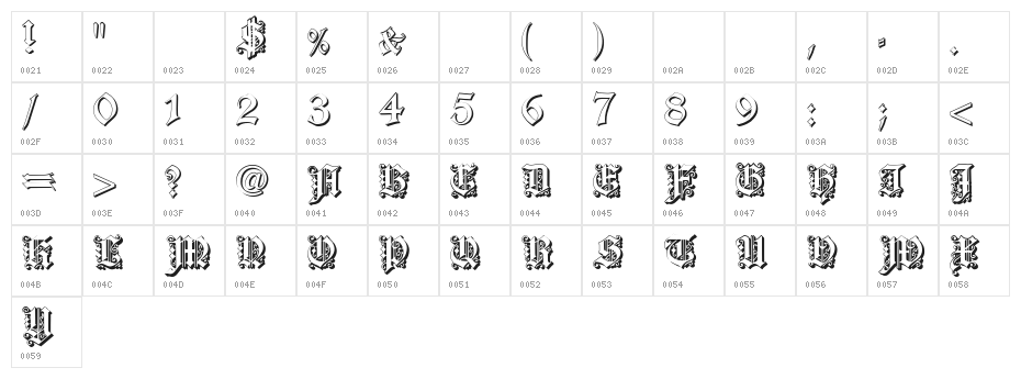 Dearest Outline Character Map