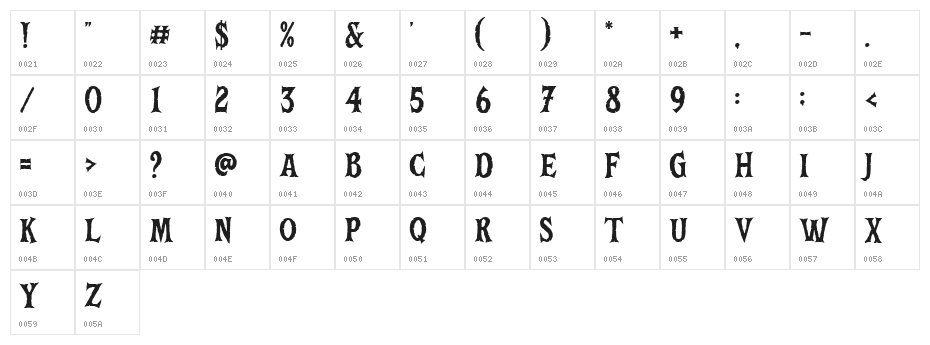 Death Bones Regular Character Map